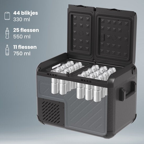 Auronic Elektrische Koelbox - Compressor - Twee Zones - 12V 230 Volt - Auto - Vriezen en Koelen - 35L - Frigobox - Zwart/Grijs