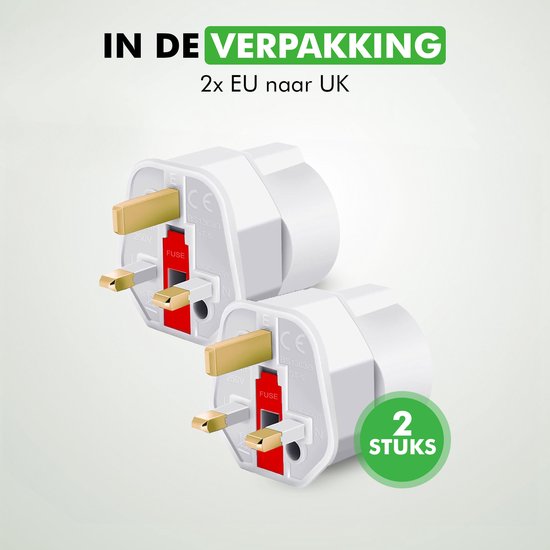 Travelhawk Reisstekker Engeland - Reisstekker UK - Type G - Ideaal voor reizen in Engeland, Schotland, Malta, Singapore, Hong Kong en Maleisië - 2 Stuks - Wit
