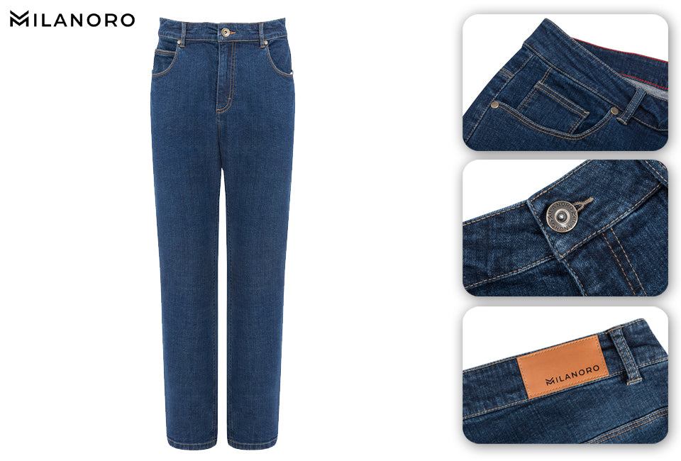 Milanoro - Stijlvolle jeansbroek voor heren - Donkerblauw - W38 - L30