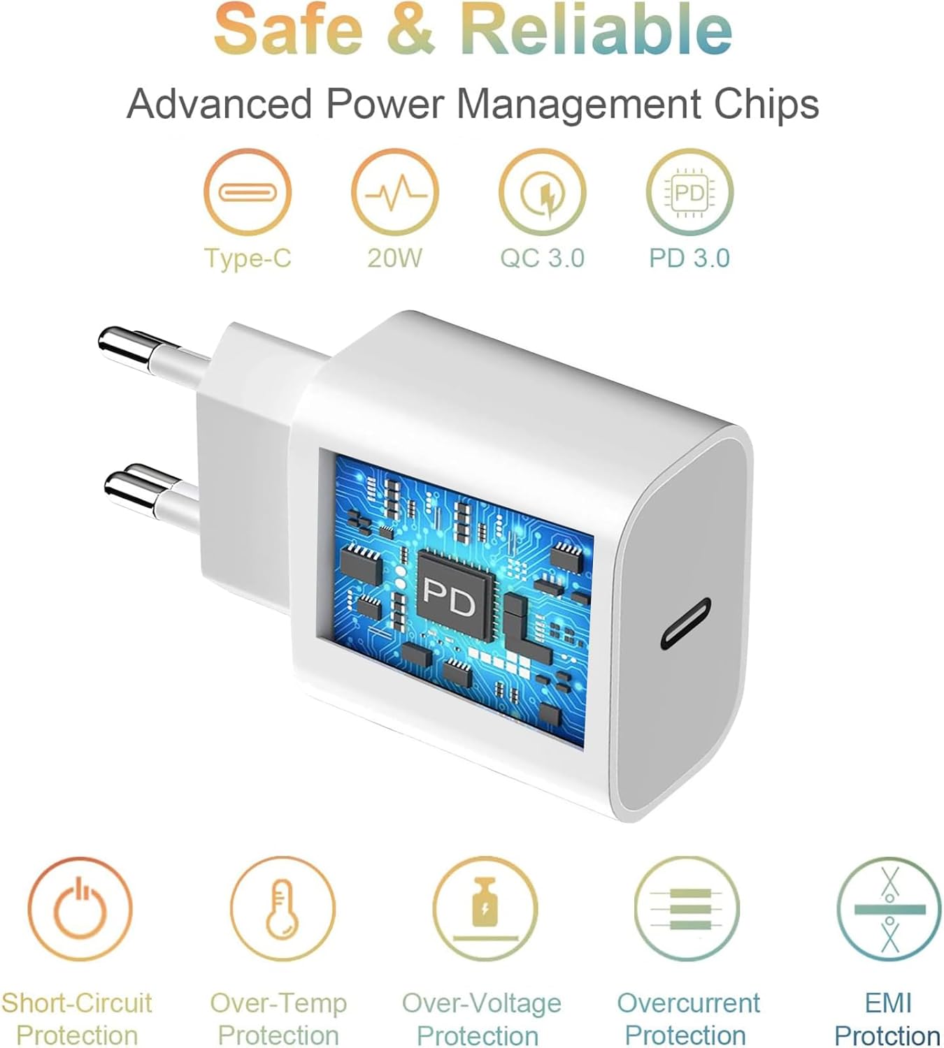 20W USB‑C Power Adapter voor Apple, USB-C Voedingsadapter Plug Snellader Lader Plug Lader voor iPhone 16 15 14 13 12 11/15 14 Pro/15 14 Pro Max/15 13 Plus /12 Pro Max/Mini, iPad, AirPods, Samsung