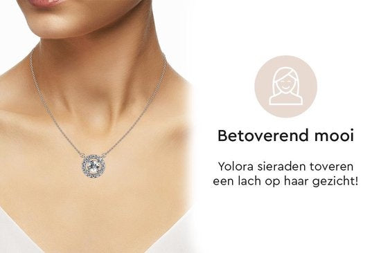 Yolora Dames Ketting met Ronde Hanger en Kalpa Camaka Kristallen - Zilver kleurig - 18K Witgoud Verguld - Moederdag Cadeautje