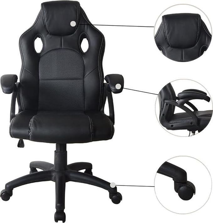 VDD Gamestoel Wouter junior bureaustoel - racing gaming stijl - hoogte verstelbaar - zwart