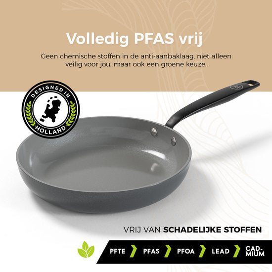 BE Living Essential Koekenpan - Ø 20 cm - Keramisch - PFAS vrij - Inductie - Grijs