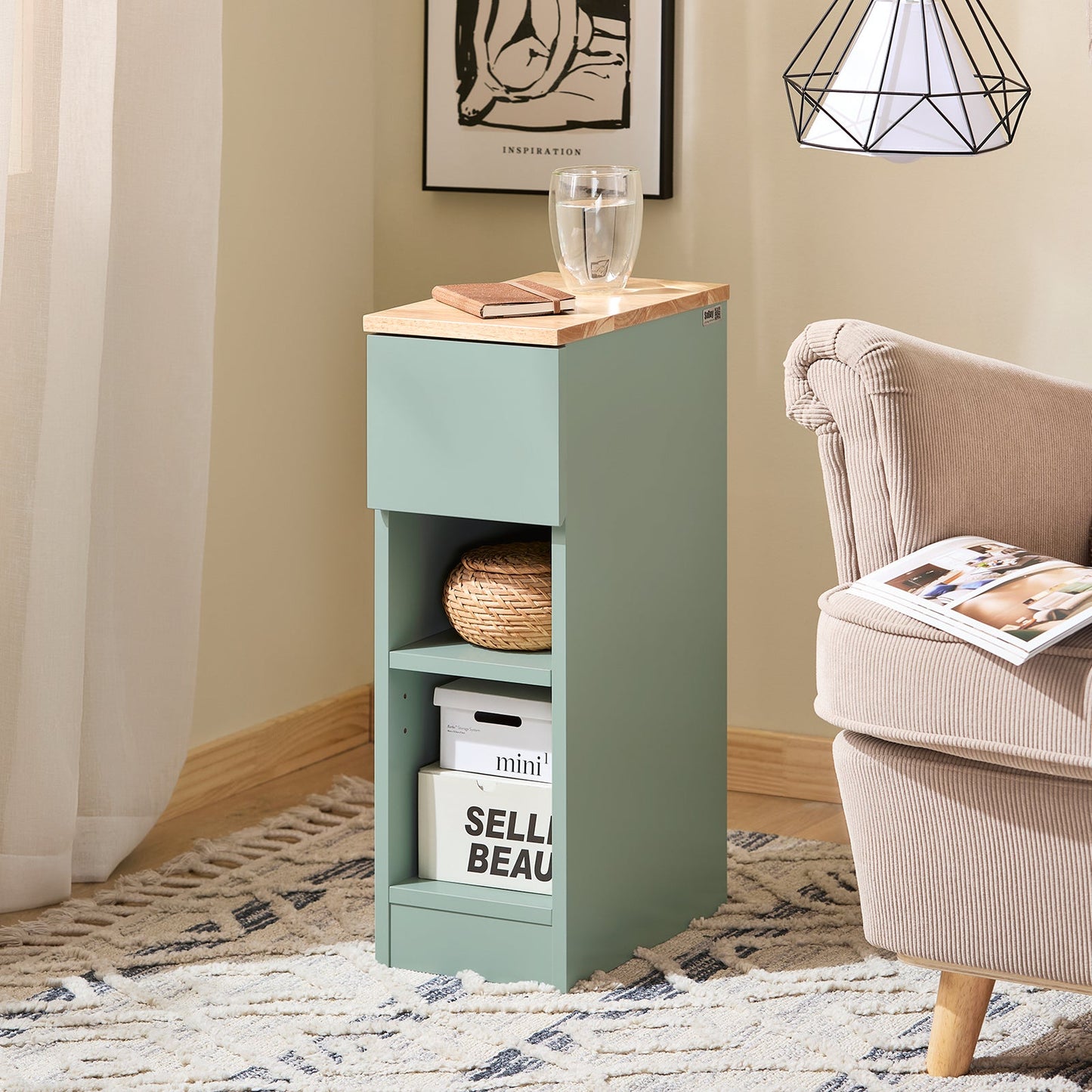 SoBuy FBT111-GR Nachtkastje Groen 20x35x60 cm – Compacte Bijzettafel met Lade