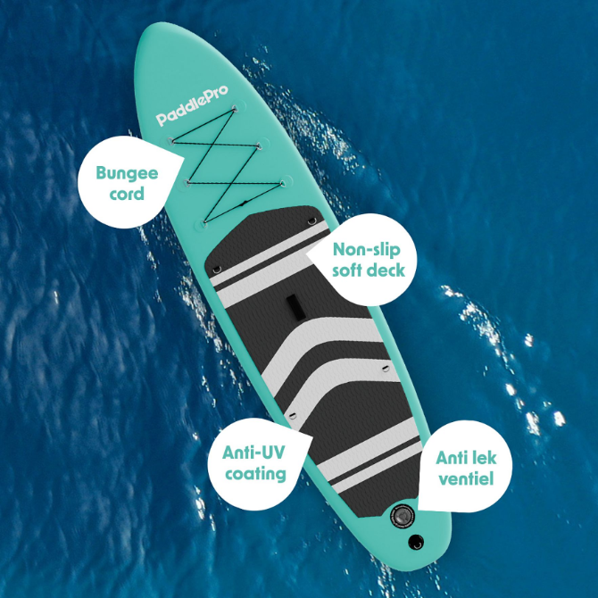 LifeGoods SUP Board - Complete Set - 320 x 81 x 15 cm - 135 kg - Mintgroen/Zwart