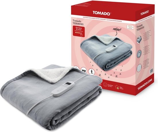 Tomado TEB1802G - Elektrische boven deken - omslagdeken - Superzachte fleece stof - 180 x 130 cm