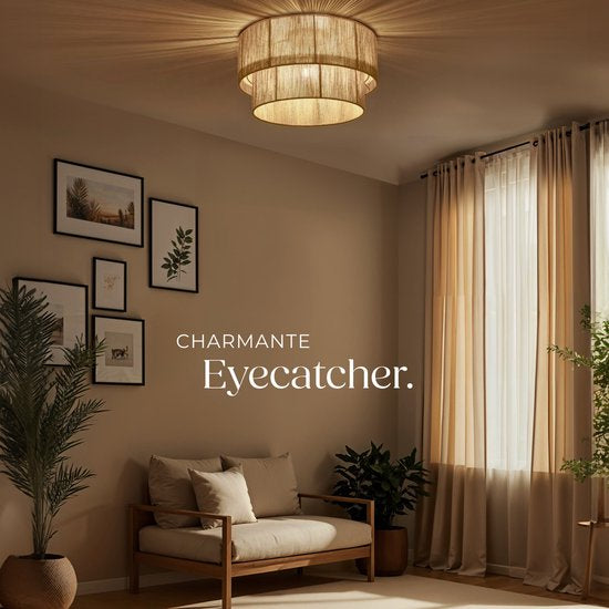 tectake® Plafondlamp Boho stijl- Hanglamp met lampenkap van jute - 40W