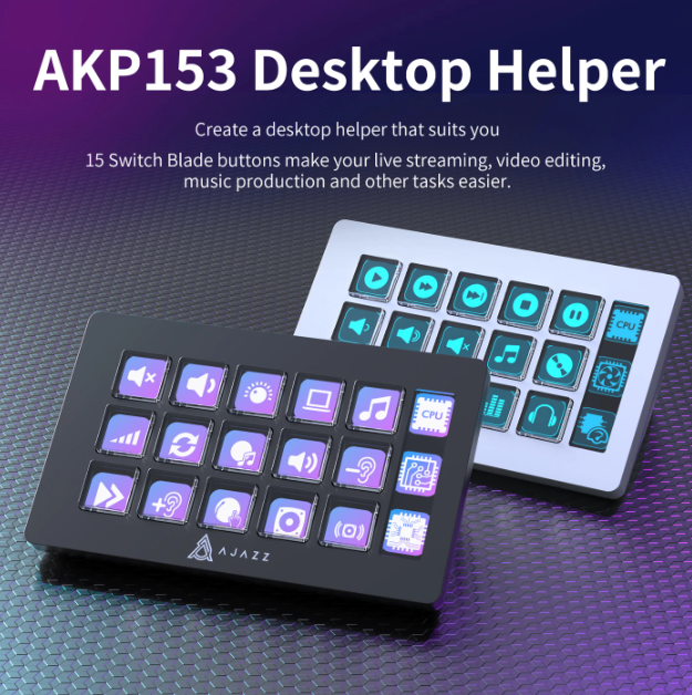 AJAZZ AKP153 Studio Controller - 15 LCD-macrotoetsen - USB - 19,2 x 7,5 x 13,1 cm - Zwart