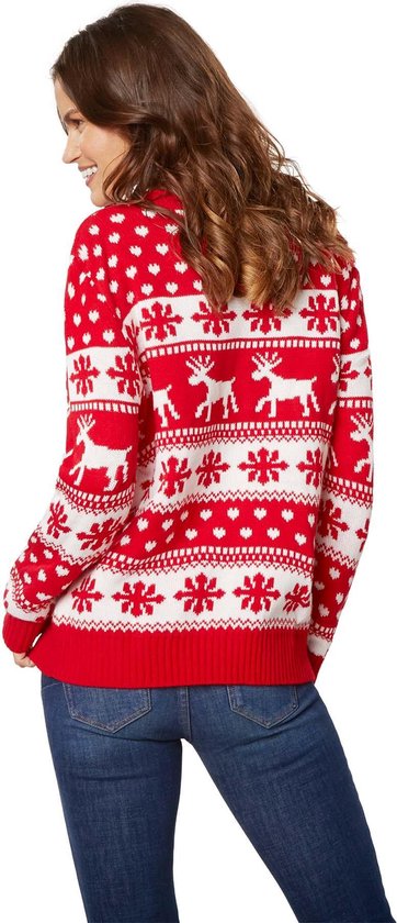 Dressforfun Kersttrui wintertoverpracht rood-wit voor vrouwen L - verkleedkleding kostuum halloween verkleden feestkleding carnavalskleding carnaval feestkledij partykleding - 303332