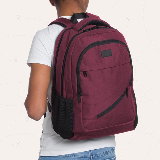 TRVLMORE Rugzak met Levenslange - Rugtas met 17 Inch Laptopvak - Schooltas - Spatwaterdicht - Heren en Dames - Jongens en Meisjes - 36L - Burgundy