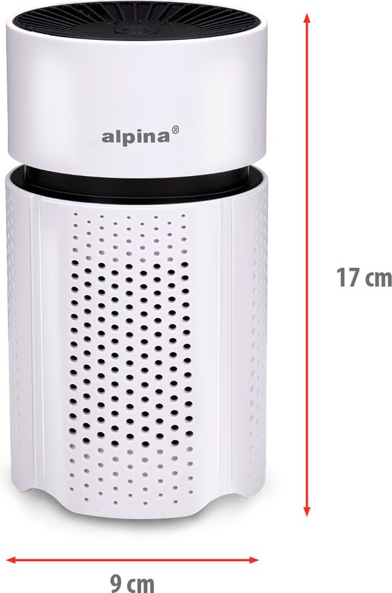 alpina Mini Luchtreiniger met HEPA Filter H13 - Air Purifier met Ionisator voor Ruimtes 6m2 - Lucht Reiniger met USB voor Binnen en Onderweg - Air Cleaner 1.5W - Wit