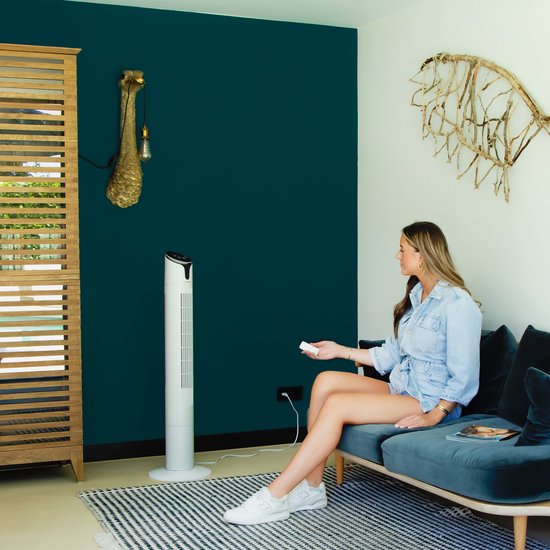 VONROC Luxe Ventilator - Torenventilator – hoogte 110 cm – Incl. afstandsbediening - 3 snelheden – zwenkfunctie - 15 uurs timer - wit
