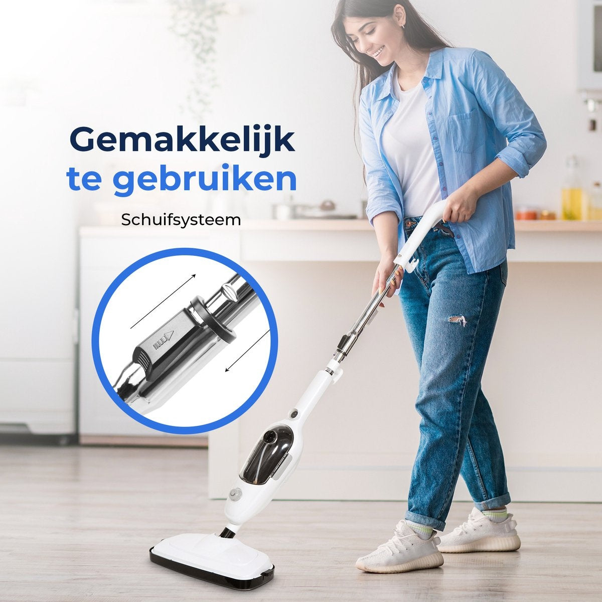 URGOODS Stoomreiniger – 2-in-1, Incl. 8 Opzetstukken & 400 ml Waterreservoir – 1550 W – 6 x 70 cm – Wit