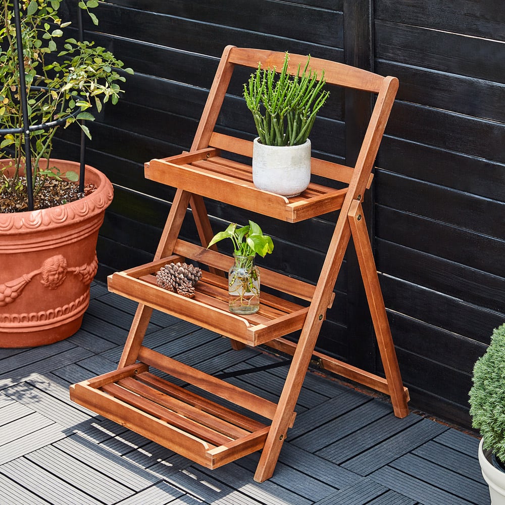 Bloementrap - 3 Laags - Acaciahout - 56 x 59 x 79 cm - Bruin