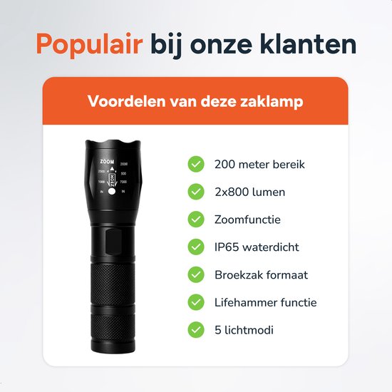 Zaklamp LED oplaadbaar - 2 stuks - incl batterijen - Voor kinderen en volwassenen - Waterdicht - Mini Militaire zaklampen - Proskill