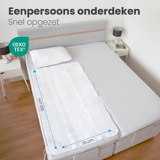 Auronic Elektrische Onderdeken - 1 Persoons - Instelbare Voetzone - 70x150cm - met Hoekelastieken - Wit
