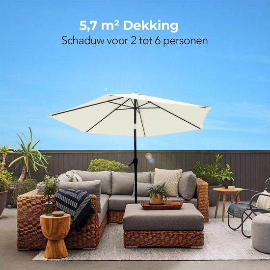 LifeGoods Parasol - Ø270 cm - 30° Kantelbaar - Waterdicht - met Hoes - Crème