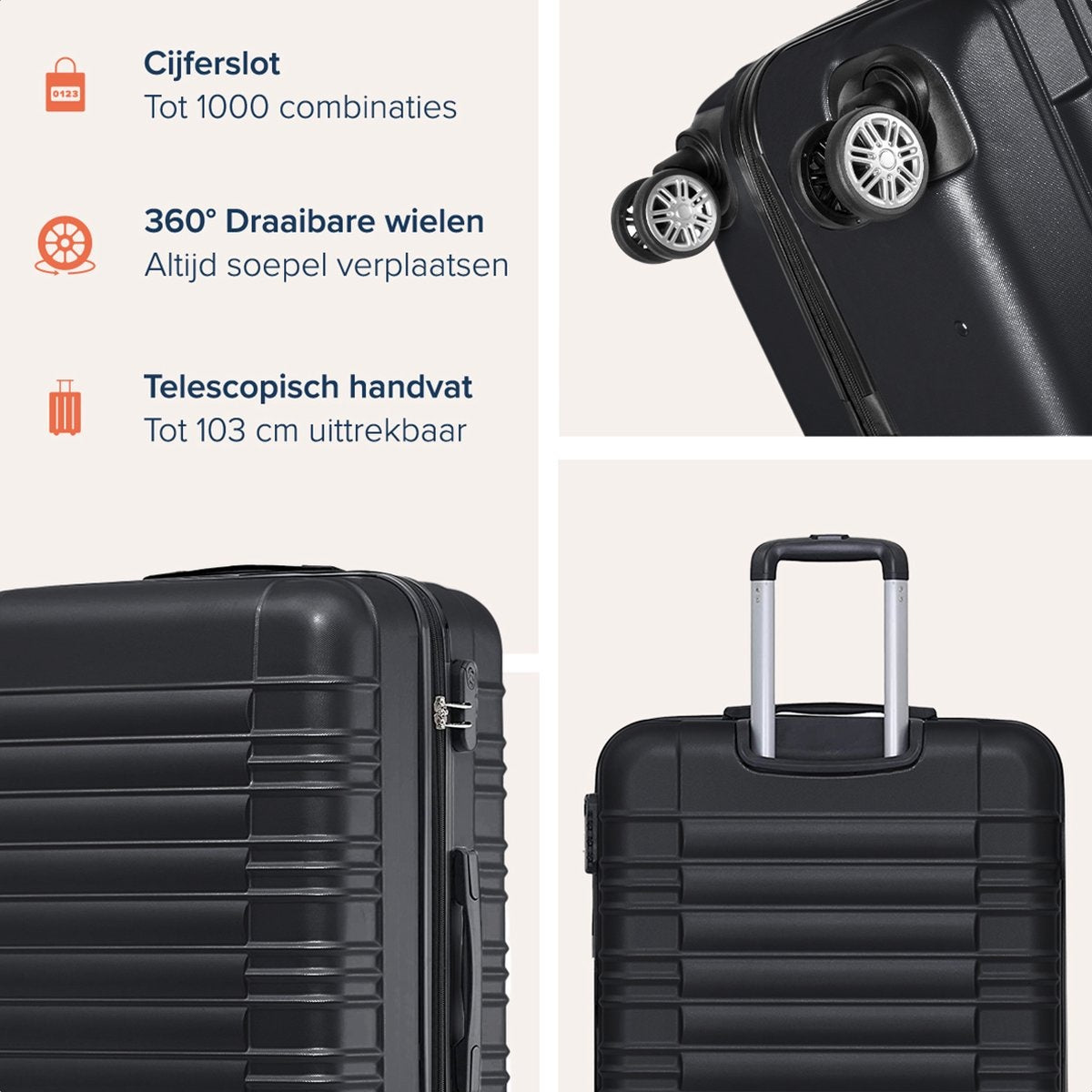 TRVLMORE Koffer - Handbagage - Cijferslot - 54x36x20cm - 38L - Zwart