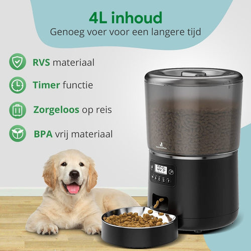 Selected Pets Automatische voerbak kat en hond 4L - Voerautomaat kat - Zwart - Inclusief Nederlandse Handleiding