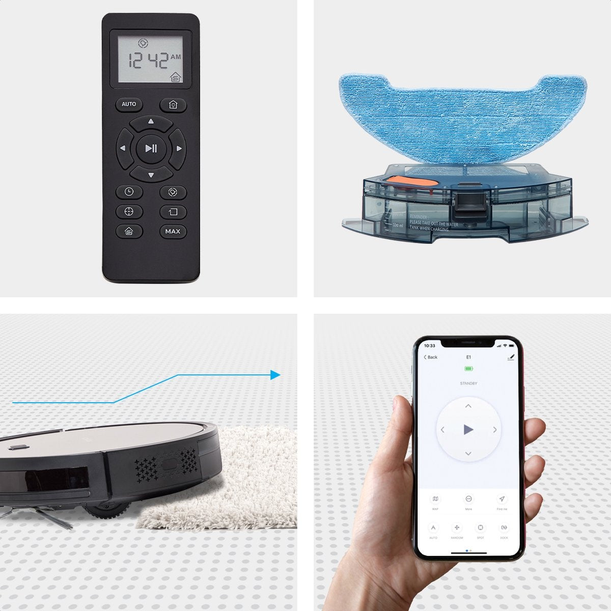Auronic Robotstofzuiger met Dweilfunctie - WiFi en App - 1400Pa - Automatisch Laadstation - Dubbel Filtersysteem - Zwart