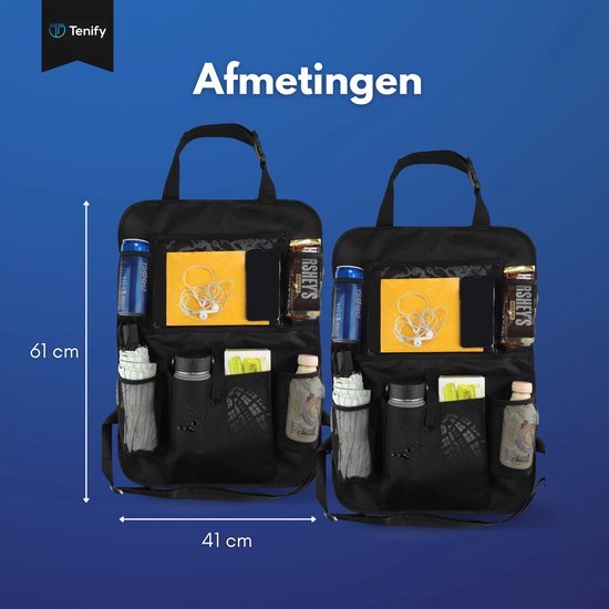 Tenify Premium Luxe & Stevige Auto Organizer met Tablethouder - Set van 2 - Extra Opbergruimte - Beschermer - Autostoel - Accessoires