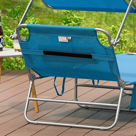 SoBuy Ligbed set van 2 - Afneembaar Kussen - Verstelbaar Zonnedak - Blauw