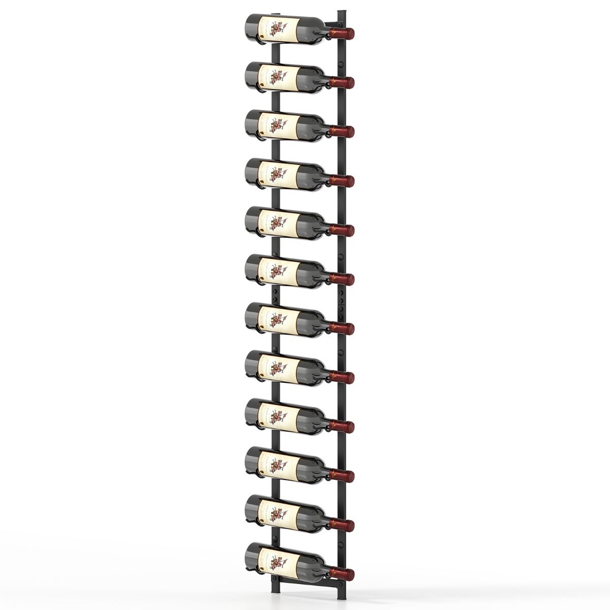 Coast Wijnrek Wandmontage voor 12 Wijnflessen - Metalen Flessenhouder - 22 x 13,5 x 145 cm - Zwart