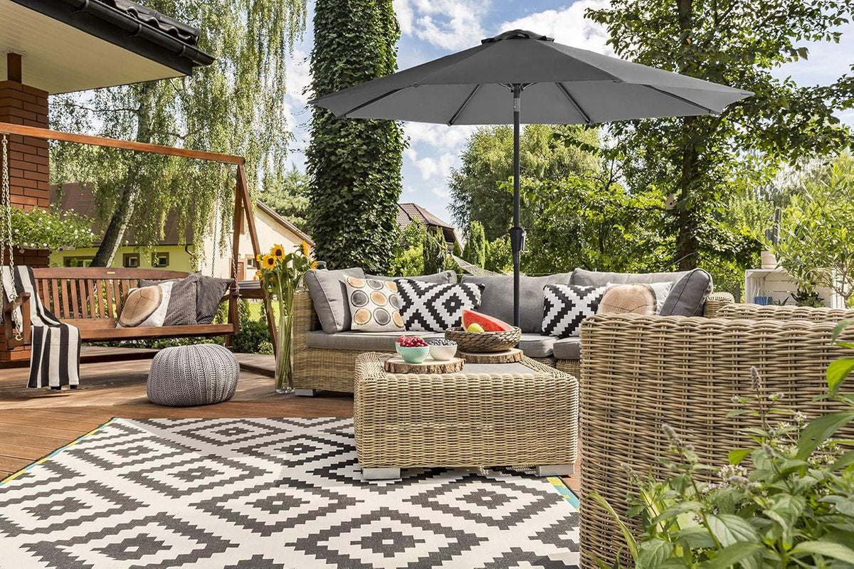 Songmics Tuinparasol 290 cm - Grijs - UPF 50+ - Kantelbaar