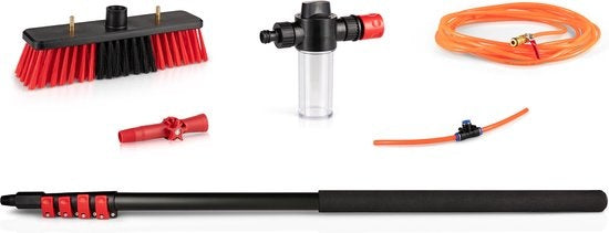 Umuzi Cleaning Telescopische Waterborstel - Uitschuifbare Schrobborstel voor Ramen, Gevel en Huis - 1,3 tot 4,6 meter - Reiniger met 4 Uitschuifbare Delen - Zeepdispenser met Doseerknop