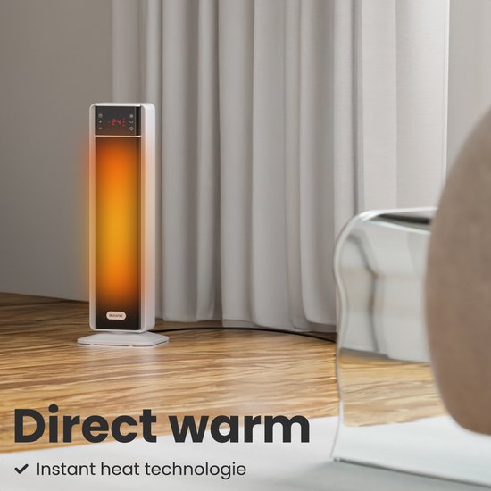 Auronic Elektrische Kachel - Keramische Kachel - Toren Kachel - 2000W Heater - Wit