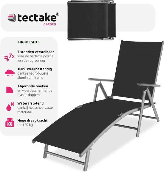 tectake® - Ligstoel ligbed zonnebed - verstelbare rugleuning - donkergrijs