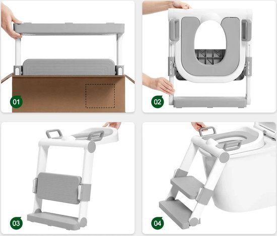 Kinder Toiletbril - WC-Bril Antibacterieel - Soft-Close - PVC - Wit-Grijs - 38x40 cm