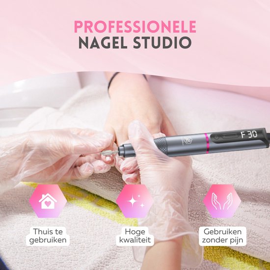 Beeperfect® Draadloze Elektrische Nagelvijl Pro Edition - Nagelfrees - Manicure en Pedicure set - Oplaadbaar - 11 Bitjes en 60 Schuurrolletjes - 30.000RPM