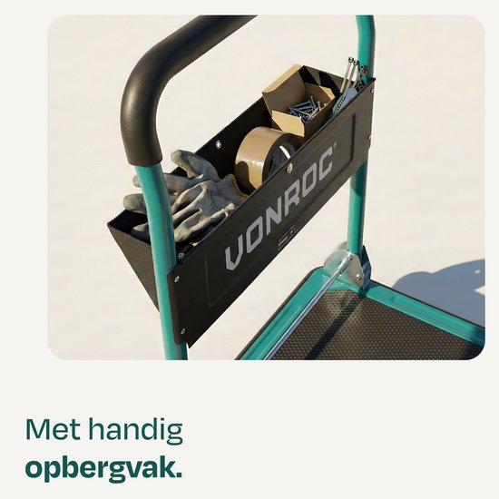 VONROC Premium Plateauwagen – met luchtbanden – inklapbaar – draagvermogen max 300 kg – groot laadplatform 90x60 cm - inclusief spanbanden