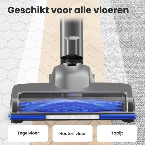 Auronic Steelstofzuiger - Draadloos - Zonder Zak - Op Accu - Zelfstaand - 220W - Extra Batterij - Vacuum Cleaner - Grijs/Blauw