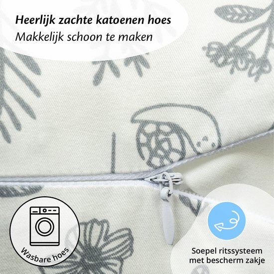 EL-Life Voedingskussen met hoes van 100% katoen - Zwangerschapskussen - Inclusief afneembare en wasbare hoes - Wit met plantjes