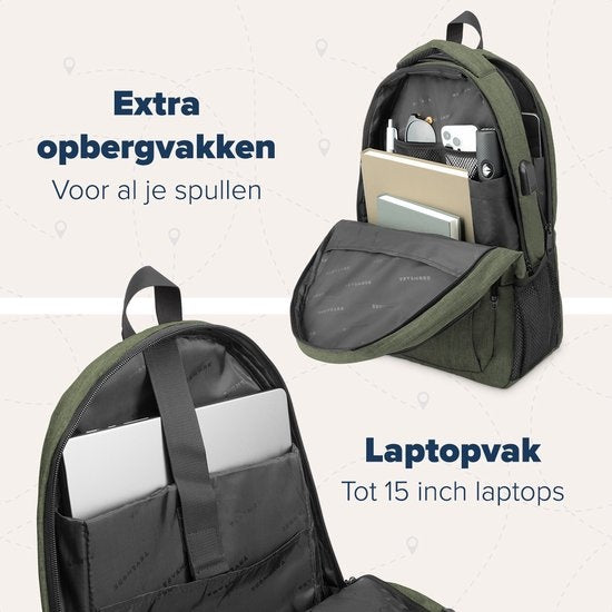 TRVLMORE Rugzak - 28L - 15,6 inch - Laptop Rugtas - Schooltas - Unisex - Spatwaterdicht Groen