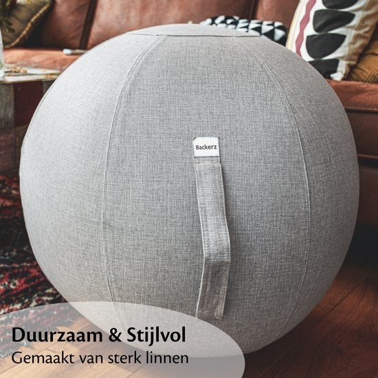 Bckz Zitbal Kantoor en Thuis 65 CM - Luxe Yoga Bal - Zitballen met Hoes - Ergonomische Bureaustoel Bal - Linnen Lichtgrijs