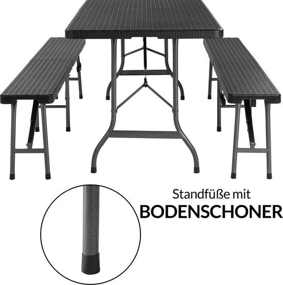 Casaria Picknickset – 2 Banken 1 Tafel Kunststof Metaal - Zwart