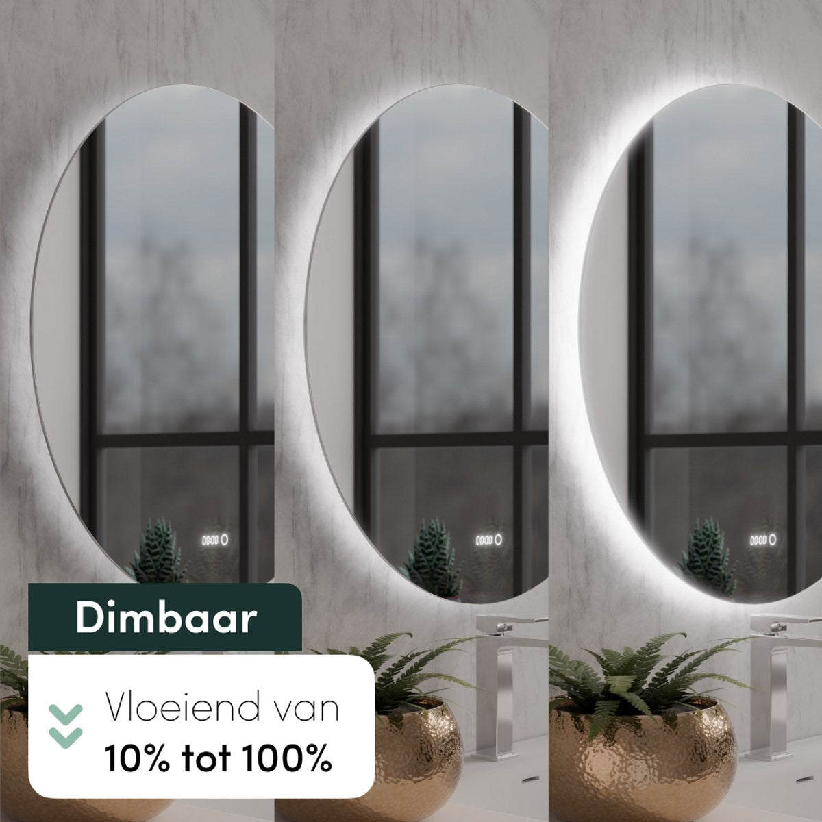 Beloura Badkamerspiegel met Verlichting - Ronde Badkamer Spiegel - Verwarming - Klok - LED - 60 cm