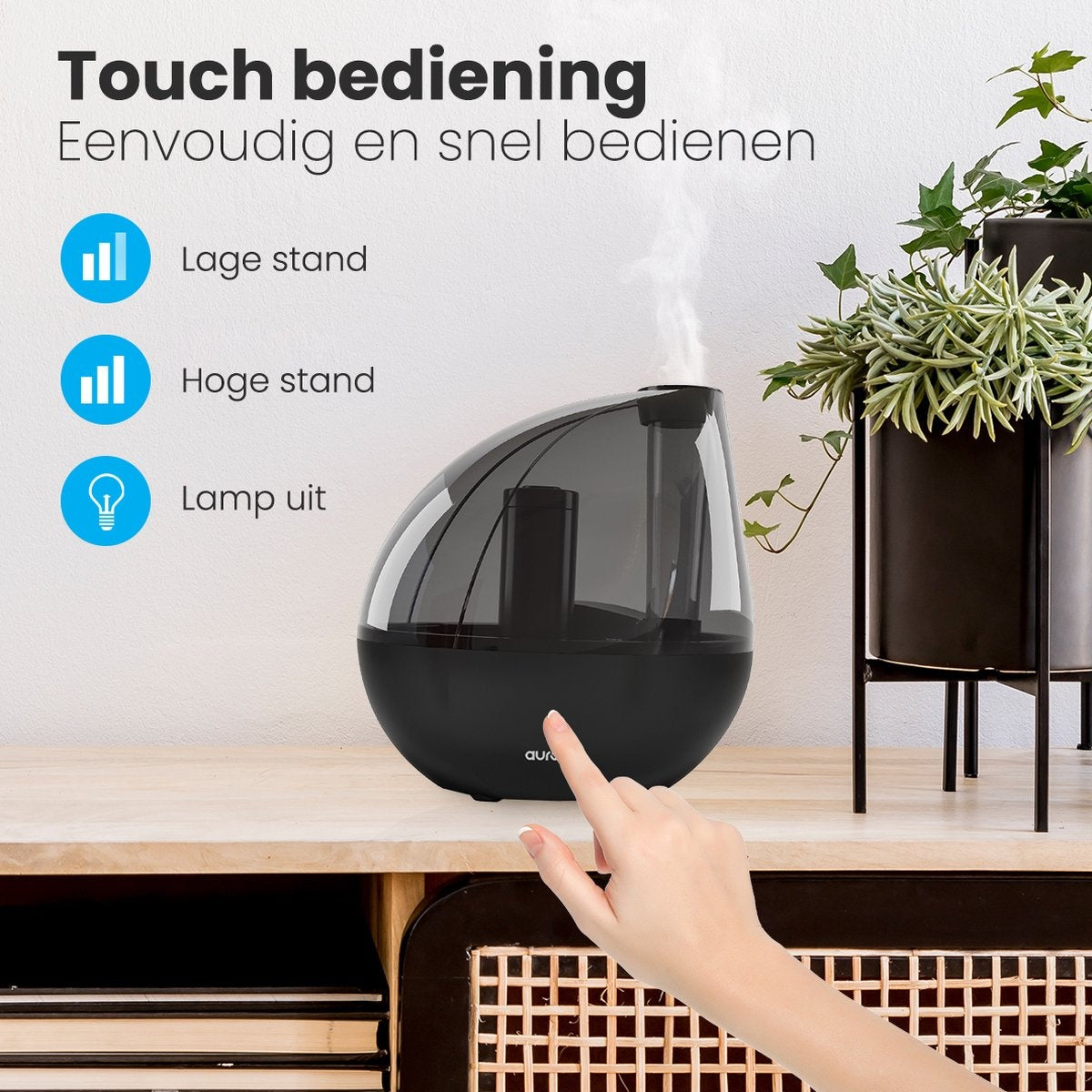 Auronic Luchtbevochtiger - Geschikt voor Babykamer & Slaapkamer - Zwart - Inclusief Waterfilter