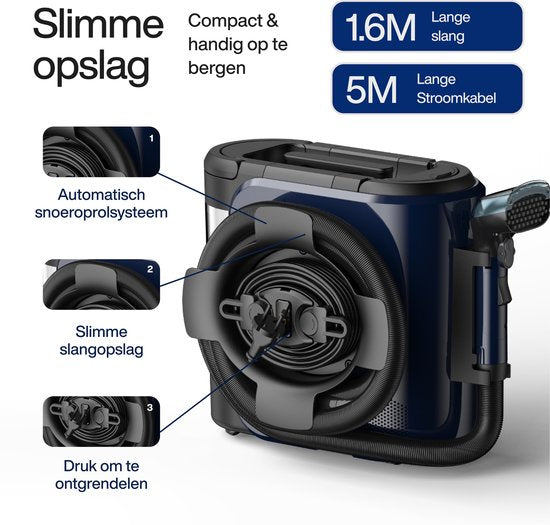 Tapijtreiniger PowerClean Pro 1800W - Stoomreiniger en vlekkenreiniger - 8 Opzetstukken - 100° Stoom - Bankreiniger - Meubelreiniger - Handstomer - Matrasreiniger - Samako