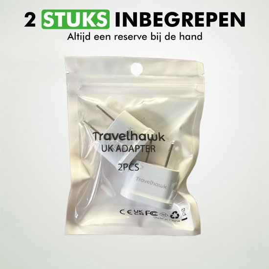 Travelhawk Reisstekker EU naar VS/USA - Wereldstekker - Wereldstekkers - Reisstekker Type A - 2 Stuks - Wit