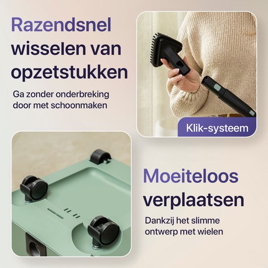 LUMAN Stoomreiniger MAX – 2600W - 60 min Stoomtijd - 2.5L Watertank – Handstoomreiniger & Tapijtreiniger - Groen