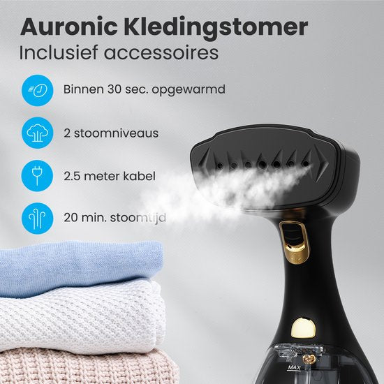 Auronic Kledingstomer - Stoomapparaat - Handstomer voor Kleding en Meubilair - 300ml - Zwart