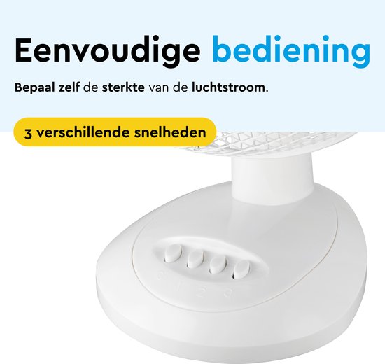 BRASQ Tafelventilator - 30 cm - Wit - 3 snelheden - Statiefventilator - 40 Watt