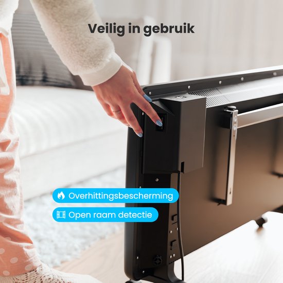 Auronic Convectorkachel - 2000W - Elektrische Kachel - 3 Standen - Metalen Paneelverwarming - Vrijstaand - Wielen - Zwart