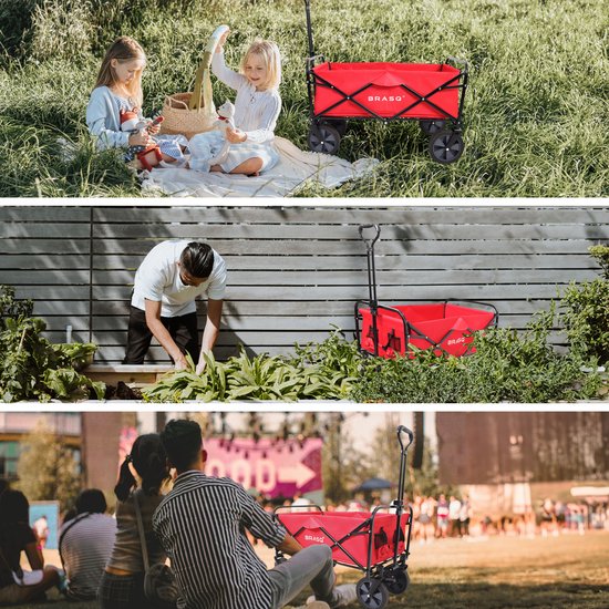 BRASQ Bolderkar Opvouwbaar - 100 Liter - 80 KG Draagkracht - Draaibare wielen mét rem - 90x51x100 CM - Verstelbare hendel - Inklapbare Bolderwagen - Compact – Rood
