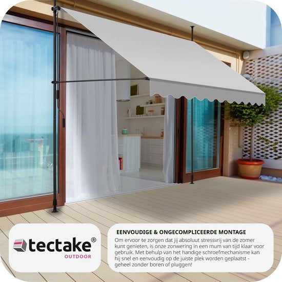 tectake - klemluifel - Zonnescherm – Zonneluifel - Verstelbaar - Klem-zonwering - Zonnescherm Balkon - 250 x 180 cm - lichtgrijs – zonwering - 404961