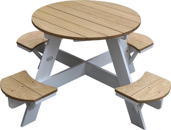 AXI Ufo Picknicktafel Rond voor 4 kinderen in Bruin/Wit - Picknick tafel van hout - 120x120x56cm